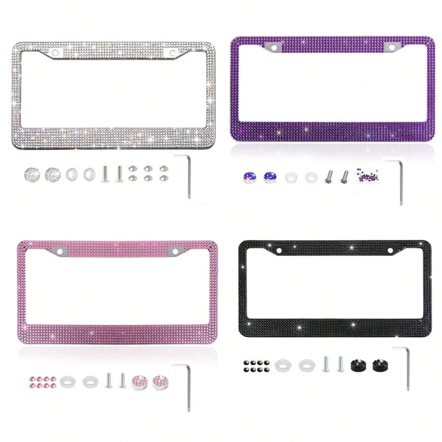 时尚专属闪亮水晶牌照框，闪亮牌照罩，防风雨水钻牌照架，不会遮挡牌照信息（1 件）