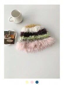 1 件女式彩虹扎染条纹毛边针织渔夫帽，韩式无檐便帽，适合冬季秋季日常佩戴 - 彩色 - 查看 14