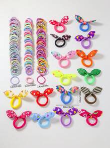 260pcs/Set Girls Simple Basic Princess Hair Scrunchies, Rabbit Ear, Bow Hair Ties, Hair Accessories Combo Set, Suitable For Daily Use And Gift - Multicolor - View 2