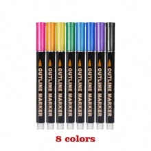 36/24/12/8pcs Color Flash Marker Double Line Contour Pen, Metal Flash Marker, Marker, 36/24/12/8 Colors, Oil-Based Waterproof Non-Erasable, Can Paint On Any Item. Suitable For School And Home Painting, Doodling, Marker Pens, DIY Art Craft, Gift Card Coloring, Holiday Gifts Back To School