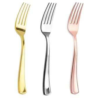 50/25/5 stuks herbruikbare plastic salade vorken, goud/zilver/roségoud voor feesten, buitenevenementen, familiebijeenkomsten, bruiloften, feestdagen, taart en salade, kerstcadeau