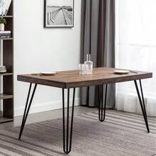 Aryven Industrial Metal Hairpin Design Dining Table, Rustic Dark Pine - Brown+MDF+Metal as Pic - View 1