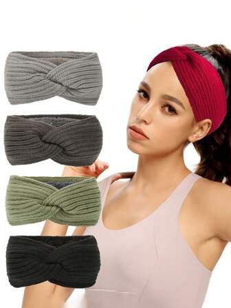 1pc Knitting Winter Warmer Headband, Knotted Turban Hair Band, Crochet Simple Solid Color Headband, Warmth Fried Dough Twists Ear Protection Hair Accessories For Women, Plush Wool Sports Hair Band Bow Headband Halloween