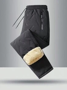 Pantaloni de buzunar cu șnur, căptușiți termici, negri, potriviti pentru iarnă