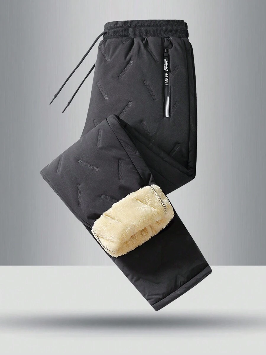 Pantaloni de buzunar cu șnur, căptușiți termici, negri, potriviti pentru iarnă