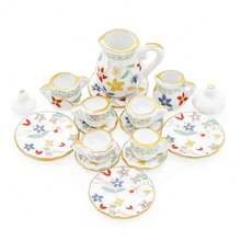Bộ ấm trà sứ mini 15 món tinh tế | Hoa hồng thanh lịch, pháo hoa, mèo, cánh hoa, chấm bi xanh, hoa và các mẫu thiết kế khác | Đồ trang trí thiết yếu cho năm mới, giáng sinh và nhà búp bê, quà tặng cao cấp, Halloween, đồ trang trí Halloween - Nhiều màu - Xem 23