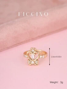 Bộ nhẫn điều chỉnh FICCINO hình trái tim hoạt hình dễ thương và nơ mạ vàng đính đá Cubic Zirconia, quà tặng trang sức ngọt ngào cho bạn bè và bạn gái, kèm hộp - 254r - Xem 5