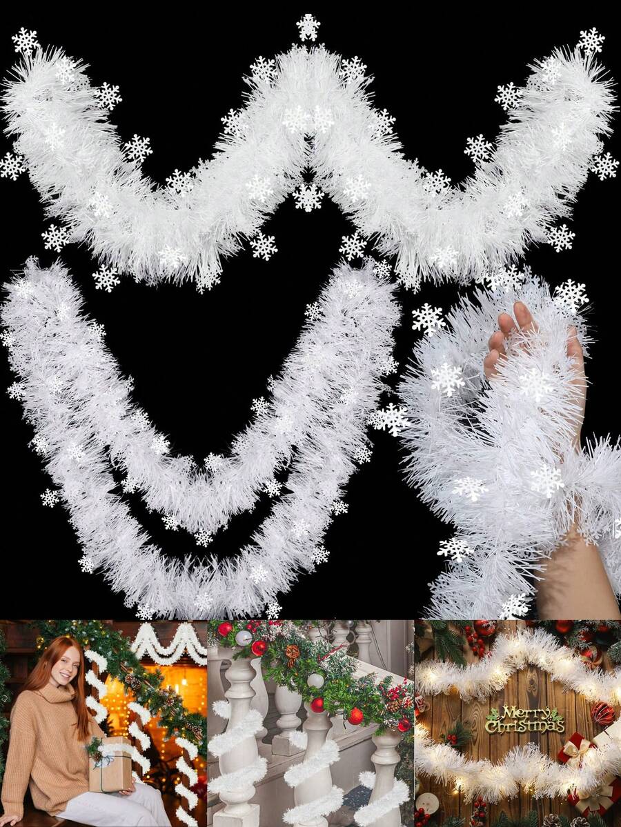 1 件 - 圣诞树必备白色雪花花环，无羽毛塑料装饰，适用于家庭和派对、教室家庭室内室外挂饰、万圣节、万圣节装饰 - 白色 - 查看 1