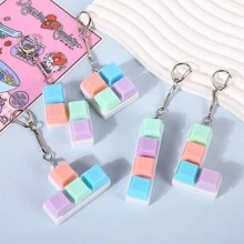 1pc Polypropylene (PP) Macaron Stress Relief Keychain, Puzzle Block Model Accessory, For Students & Office Workers - Multicolor - View 3