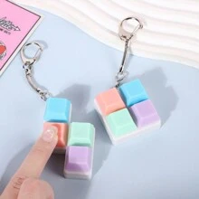 1pc Polypropylene (PP) Macaron Stress Relief Keychain, Puzzle Block Model Accessory, For Students & Office Workers - Multicolor - View 4