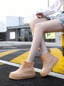 1pair Women Warm Ankle Rain Boots,Non-Slip Thick Sole Waterproof Rubber Boots For Outdoor Work, Kitchen, Fashion Stylish Summer & Winter - Brown - View 1