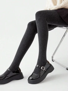 1pc Women's Black Leggings, Black Vertical Stripes Pantyhose, Spring And Autumn Commuting Versatile Black Tights