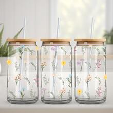 4 piezas Pegatinas de la serie minimalista de flores UV DTF para hojas impermeables de pegatinas para tazas de vidrio Libbey de 16 oz, tazas decorativas, útiles escolares, manualidades y suministros de arte DIY, pegatina de transferencia