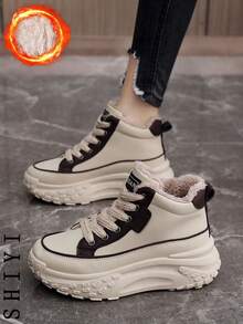 2025新款女士雪地靴，加厚保暖内衬，时尚百搭，学生休闲运动鞋，黑色、棕色、银色、白色可选，厚底靴 - 棕色 - 查看 10