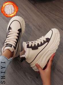 2025新款女士雪地靴，加厚保暖内衬，时尚百搭，学生休闲运动鞋，黑色、棕色、银色、白色可选，厚底靴 - 棕色 - 查看 11