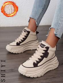 2025新款女士雪地靴，加厚保暖内衬，时尚百搭，学生休闲运动鞋，黑色、棕色、银色、白色可选，厚底靴 - 棕色 - 查看 7