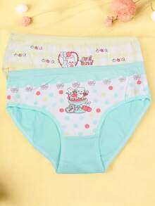 Set de 3 calzones de algodón para niña, diseño dibujos Kawaii, diversos colores, cómodos, ligeros y suaves, calidad premium. (Los colores se envían al azar)