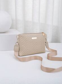 女士时尚波浪纹理链条斜挎包、单肩包、手拿包、信封包 - 杏色 - 查看 5