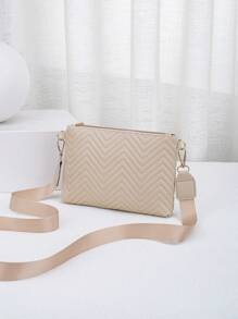 女士时尚波浪纹理链条斜挎包、单肩包、手拿包、信封包 - 杏色 - 查看 7