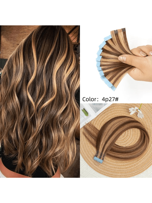 Machine Remy Haarextensions mit unsichtbarem Klebeband, 10 Stücke, 12"-24" gerade, Echthaar-Extensions