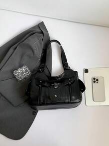 Xiuya Y2K 大容量单肩包，黑色 PU 皮革斜挎包，美式朋克哥特风，时尚简约设计师手提包，日系街头风女包，万圣节主题钱包，完美契合万圣节派对和哥特风格，最佳万圣节礼物之选 - 黑色 - 查看 8