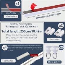 Easy-Install Self-Adhesive Curtain Track Set - Universal Installation On Ceiling And Side Of Curtains, No Drilling Required, Hidden Sliding Track For Bathroom And Household Curtains (Non-Flexible) Home Bathroom Decor Fall Decor Bathroom Accessories Back To School