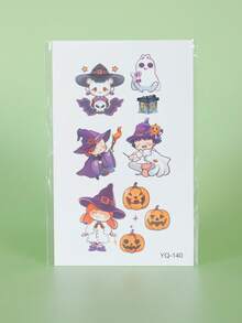 5pcs Halloween Glow-In-The-Dark Stickers, Cartoon Pumpkin, Ghost, Bat Patterns, Waterproof And Sweat-Proof, Temporary Tattoo Stickers, Unisex, Suitable For Face, Neck, Arms And Other Body Parts, Create Personalized Tattoos - Multicolor - View 9