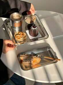 1 pieza de bandeja cuadrada de acero inoxidable 304, bandeja rectangular poco profunda de estilo industrial, apta para café, té, postre, pastel, apropiada para cafetería, reuniones en el patio