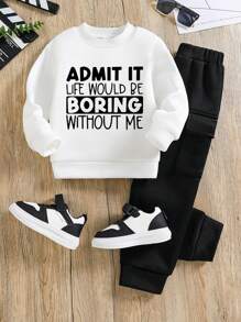 Toddlers' Letter Print Round Neck Sweatshirt And Sweatpants Set