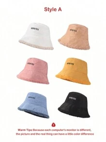 1pc Reversible Faux Shearling Bucket Hat For Women, Warm And Thick For Fall Winter - Multicolor - View 2