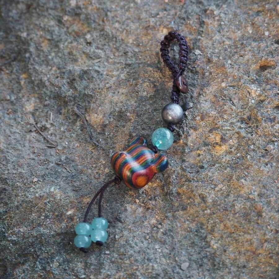 1 件玛瑙貔貅手工汽车钥匙扣，可爱彩色熊钥匙扣吊坠，中国风有意义的手机挂饰，送给男士的绝佳礼物