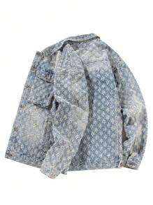 Men's Retro Streetwear Fashion American Style Floral Print Denim Jacket, & Niche