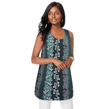 Túnica de tirantes de georgette talla grande para mujer Jessica London - FLORAL RAYAS VERDE ESMERALDA - Ver 1