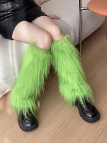 带有 Y2K 扣饰细节的蓬松暖腿套，蓬松过膝袜，女士 - 紧身裤和袜子 - 綠色 - 查看 3