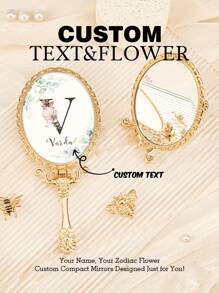 1PC Custom Print: Personalized Name Compact Mirror - High Definition Glass, Gold-Plated Foldable Handle In European Royal Style, Protective Film On Glass For Shipping. Ideal Gift For Mother, Aunt, Grandmother, Daughter, Niece, Sister, Friend, Girlfriend, Wife, Bride, Bridesmaid, Godmother, Mom, Mother-In-Law, Colleague. Perfect For Holidays,