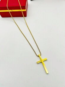 70cm Stainless Steel Cross Necklace Unisex Gold Plated Silver Catholic Necklace - Vàng - Xem 5