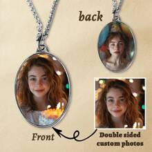 1 件定制个性化照片项链，适合男女节日礼物吊坠装饰 - 圆形、心形和椭圆形吊坠选项，适合家人、宠物、母亲 - 彩色 - 查看 1