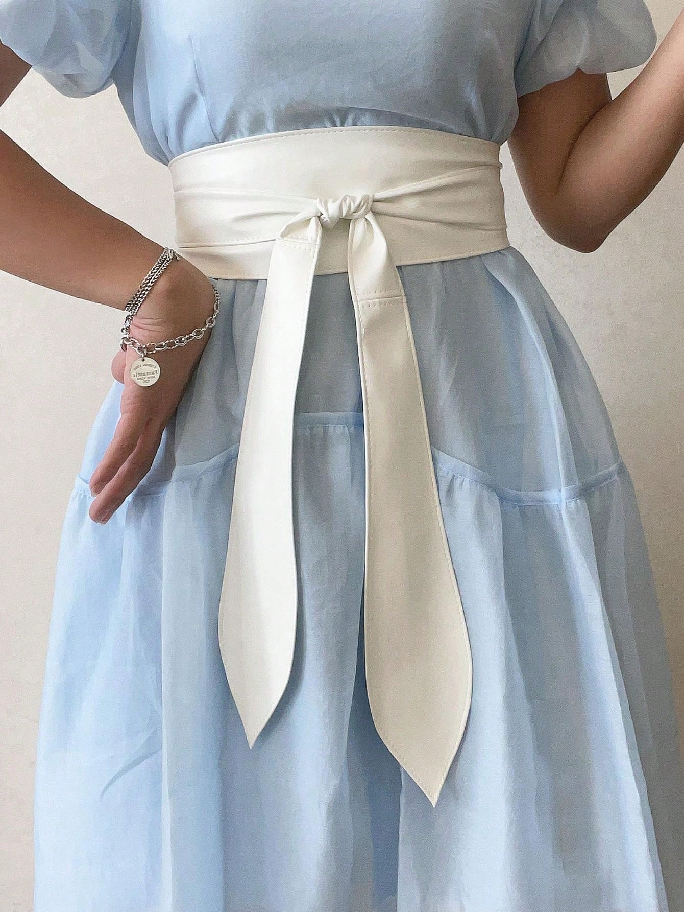 حزام جلدي ناعم مع فيونكة، أنيق وفينتاج، للصيف والم...