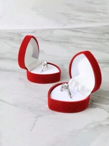 1 Peça Caixa de Jóias em Forma de Coração, Caixa de Presente Floquada Vermelha em Forma de Coração para Anéis
