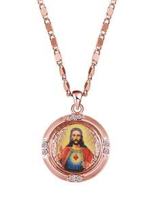 1 件时尚简约中性欧式带水钻耶稣像吊坠项链，百搭人物图案吊坠项链 - 圓形 - 查看 6