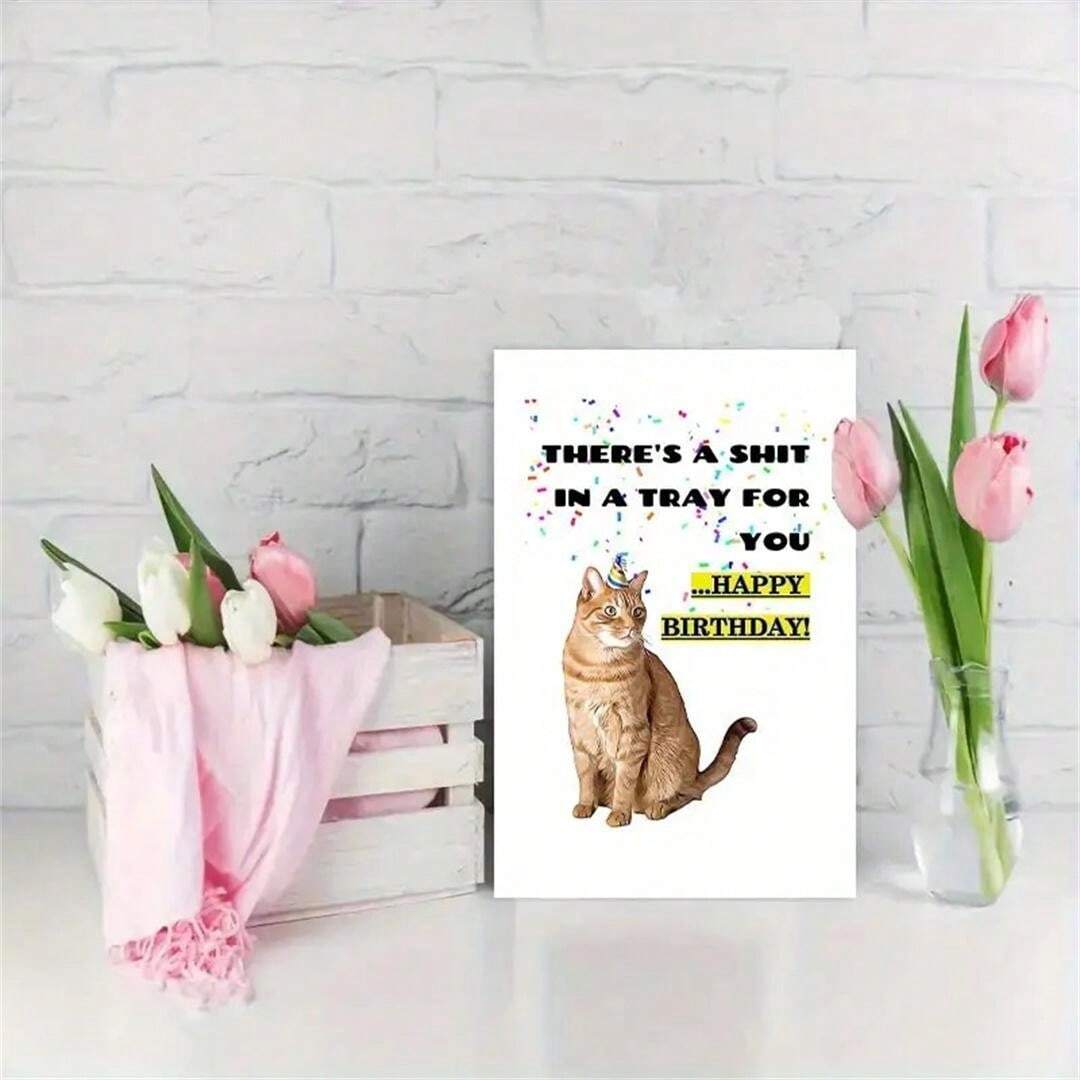 Funny Cat Birthday Greeting Card With Envelope, HighQuality Paper