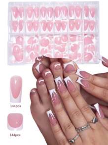 288 片法式芭蕾系列指甲贴，适合所有女性和女孩，采用纯闪光和法式设计，适合日常佩戴，按压指甲，美甲用品，美甲 - 粉色 - 查看 1