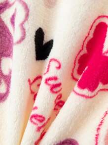 2 件套少女法兰绒睡衣套装，心形和蝴蝶结设计，保暖厚内衣家居服套装，适合女孩，秋冬季 - 彩色 - 查看 7