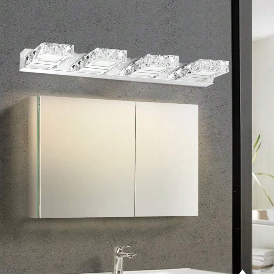 LED Modern Bathroom Vanity Lights Over Mirror Bathroom Vanity Lights Fixtures 4 Lights Crystal Stainless Steel Bath Wall Lighting Mirror Light(4 Square Lights Cold White) - 均碼 - 查看 1