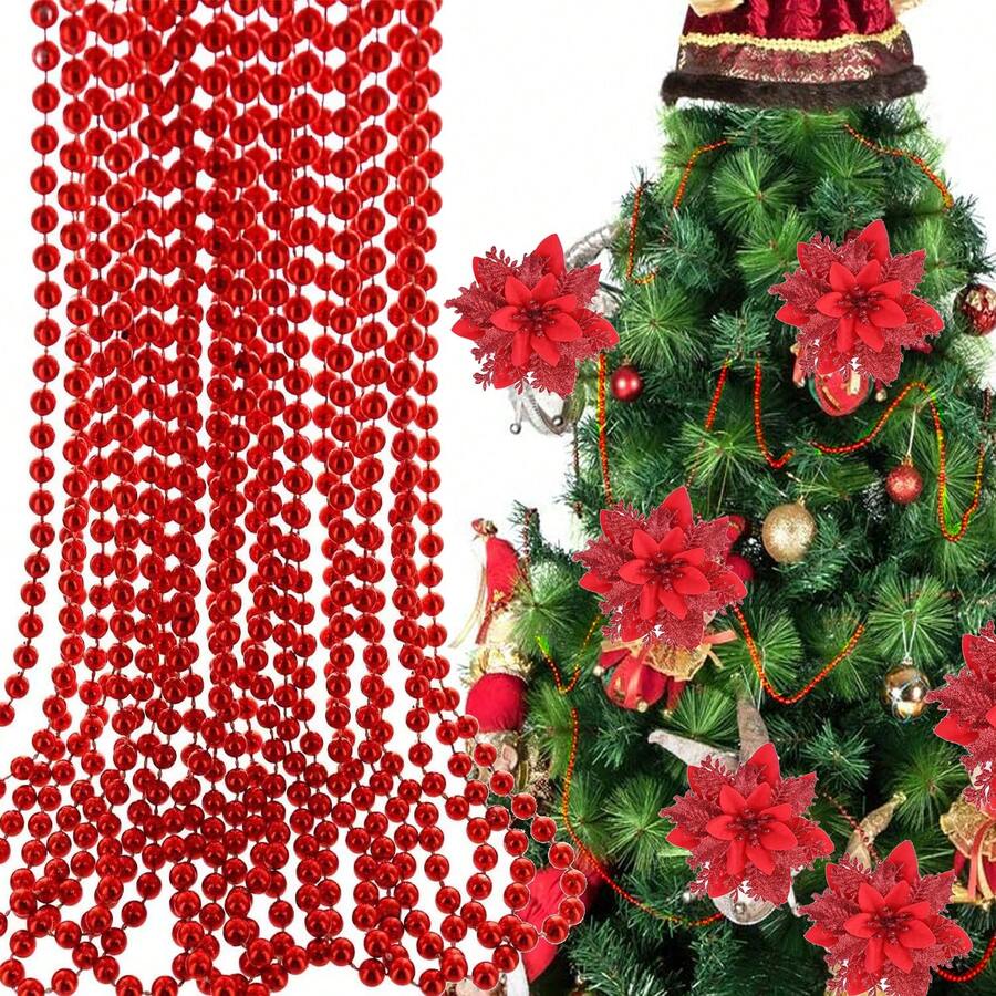 2.6 英尺/9.8 英尺/32 英尺悬挂圣诞树装饰链，7 毫米塑料电镀珠 DIY 链，非常适合圣诞节庆祝活动、派对、婚礼、节日装饰、DIY 项目和展览配件 DIY 装饰、家居装饰、派对婚礼装饰、灯烛台装饰配件 - 彩色 - 查看 1