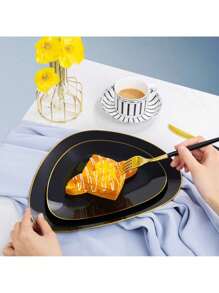 60 chiếc đĩa nhựa đen và vàng, đĩa nhựa đen, đĩa vàng tam giác, đĩa đen dùng một lần cho tiệc, bao gồm 30 đĩa ăn tối và 30 đĩa tráng miệng cho tiệc và cưới hỏi, lễ hội, tiệc tùng - màu đen - Xem 3