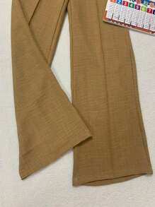Straight Leg Wide Leg Trousers In High Waist Linen 001200-2 - 薑色 - 查看 2
