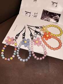1pc Acrylic Flower Beaded Short Bracelet Charms For Phone Holder