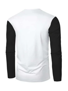 Men's Color Block Print Long Sleeve T-Shirt, Autumn - White - View 2
