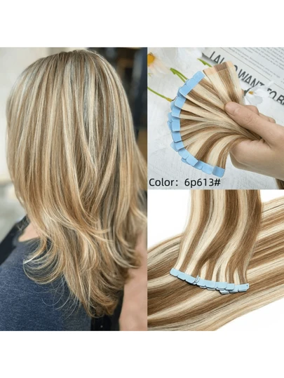 12-24英寸迷你胶带式真人发接发，直发，10片装，机器接发，Remy真人发，隐形胶带接发